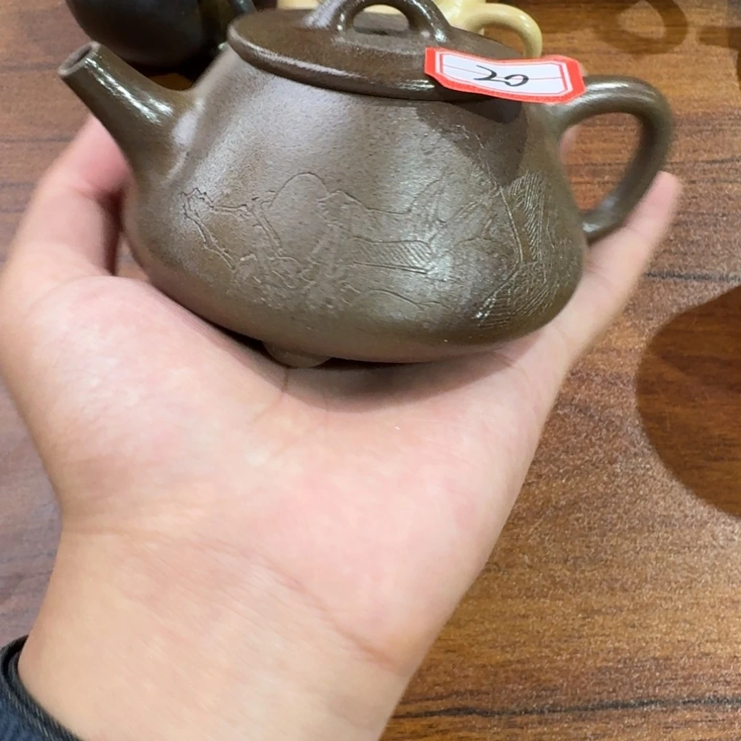 茶壶紫砂20号紫砂壶柴烧刻绘210CC瑕