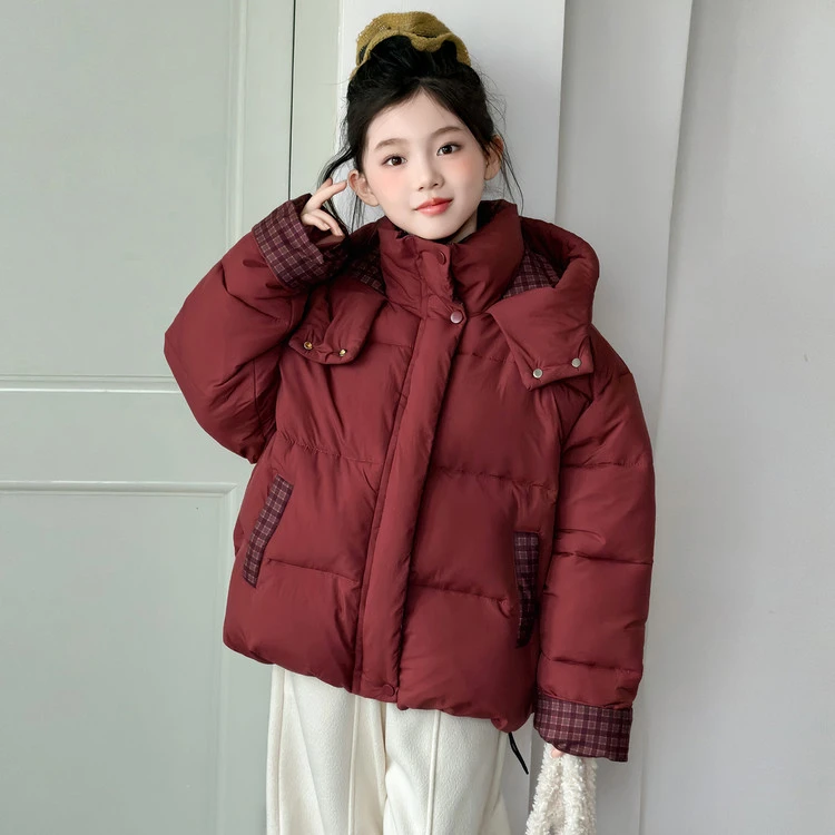 女童冬装红色加厚棉服中大童韩系休闲保暖羽绒棉服冬装新年服棉袄