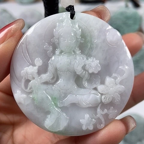 翡翠颈饰未镶嵌山水牌观音两面工福利