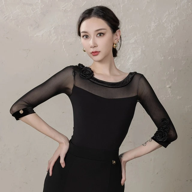 丹珍国标舞上衣新款女交谊舞摩登上连体服表演舞练功衣舞衣M06