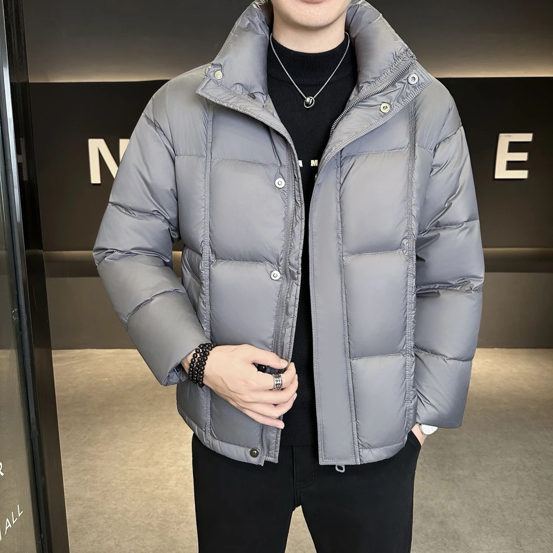 男士纯色简约百搭时尚加厚保暖防风立领面包服羽绒服68