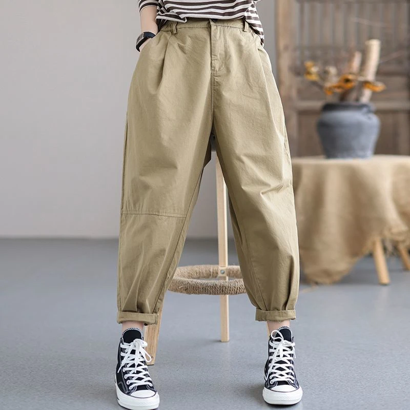 时尚工装哈伦裤女2025秋季新款宽松显瘦休闲萝卜裤高腰百搭九分裤