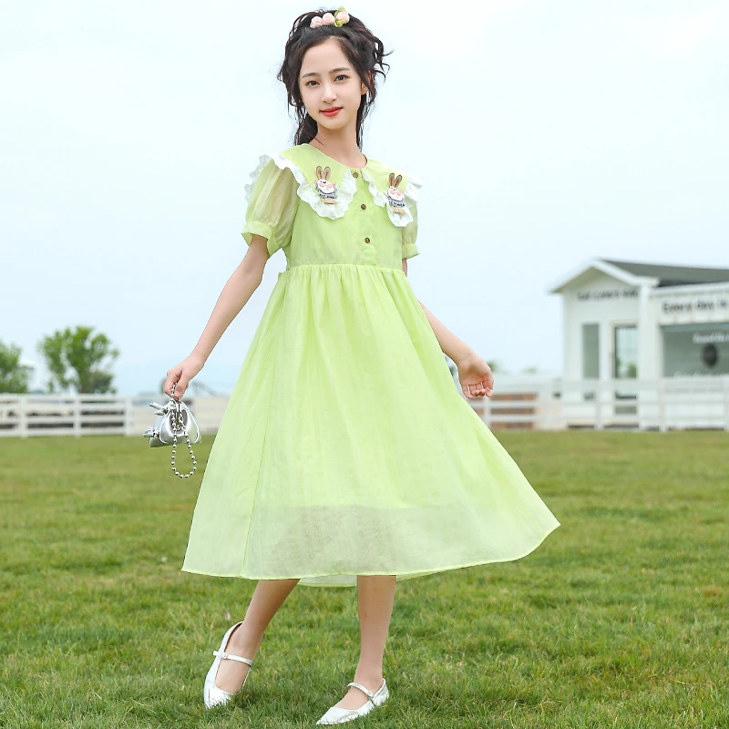女童夏装连衣裙2025新款洋气中大童夏季儿童休闲宽松娃娃领公主裙
