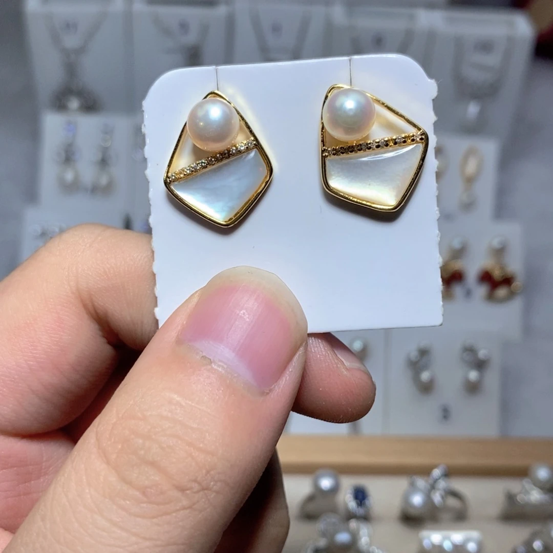 耳饰银S925镶嵌淡水珍珠