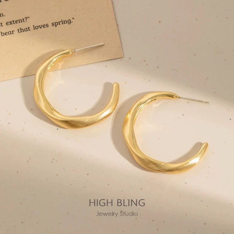 铜合金耳饰 AL6116 金属冷淡风磨砂哑光c圈耳环