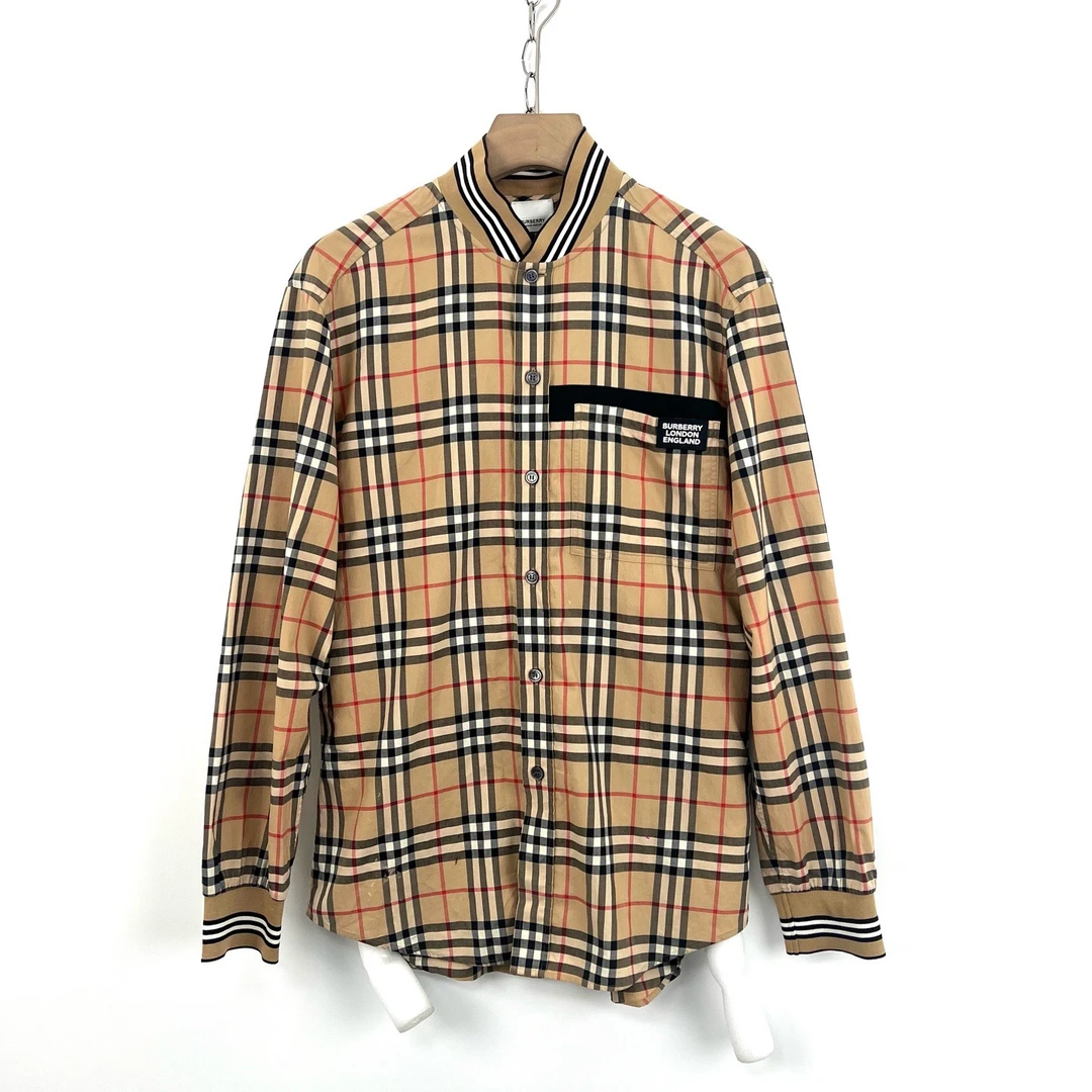 95新 BURBERRY/博柏利 97新/s码/罗纹翻领长袖衬衫/瑕疵/编码0370