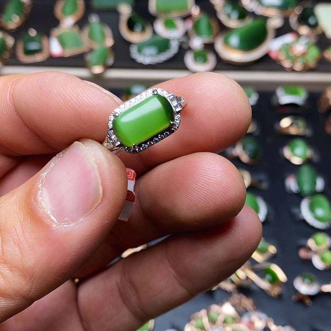 和田玉（碧玉）戒指银S925镶嵌