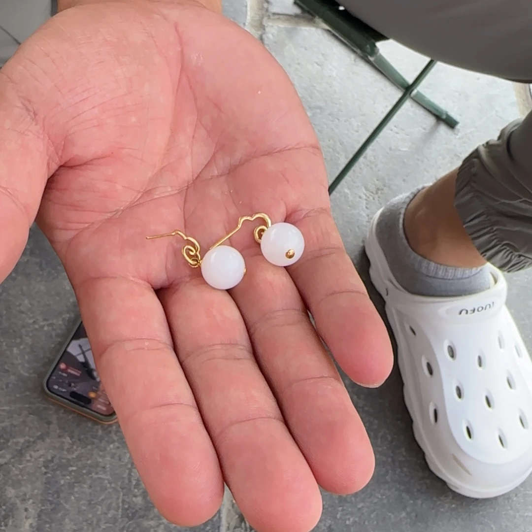 和田玉18K金镶嵌耳饰卡12