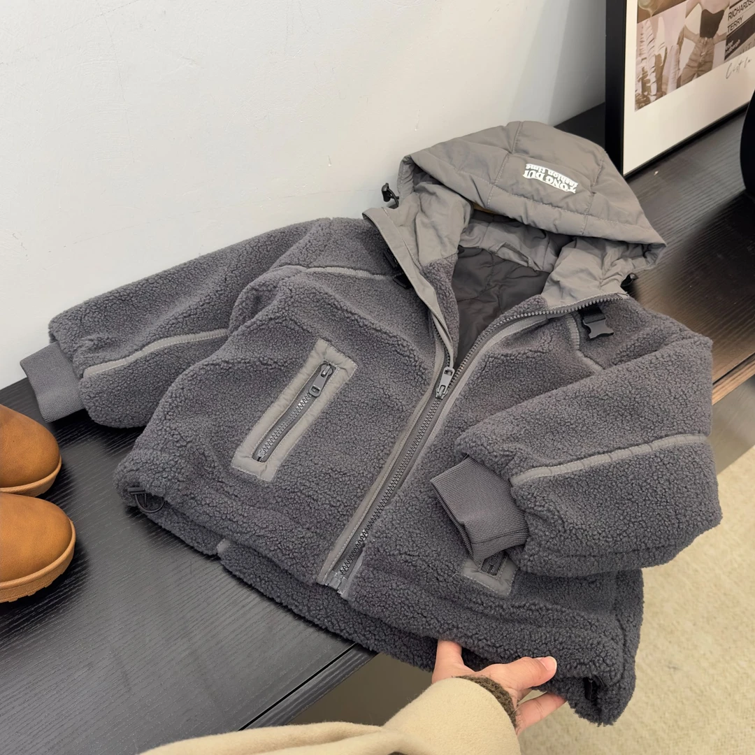 童装冬季新款加绒加厚男童连帽摇粒绒外套宽松休闲韩版夹克上衣潮