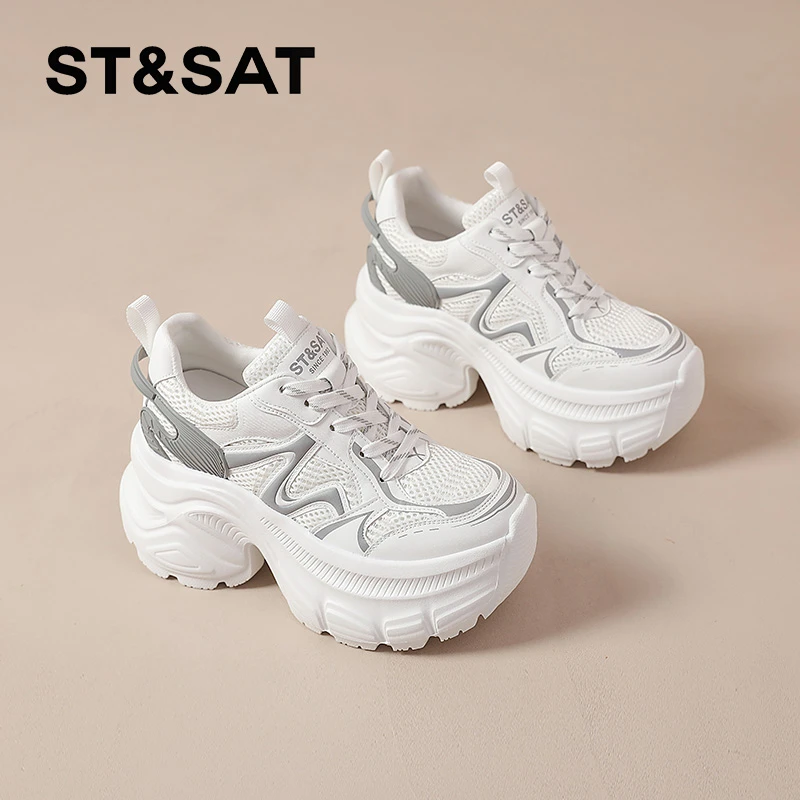 星期六老爹鞋女鞋休闲鞋增高透气秋季运动鞋时尚厚底网面春季鞋子