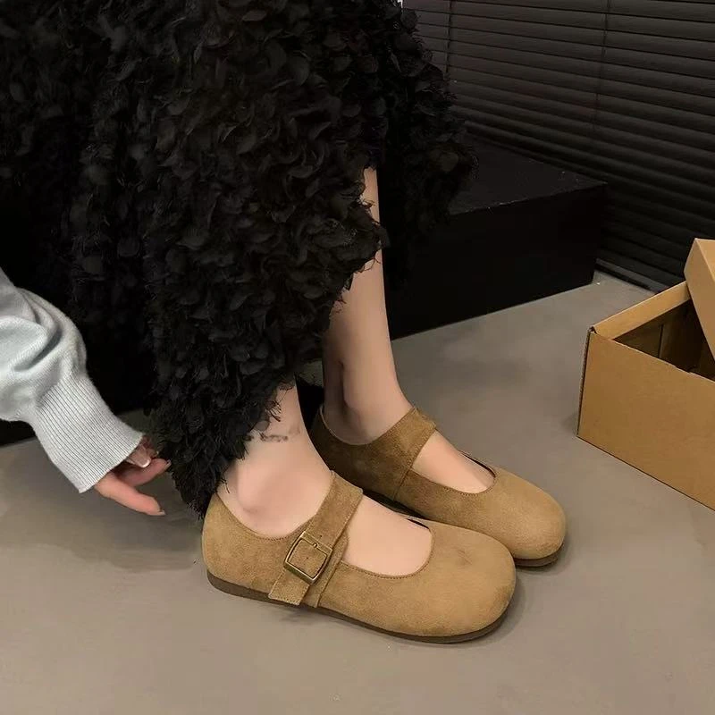 C5603 驼色  时尚舒适低跟圆头2025新款玛丽珍休闲勃肯鞋女单鞋