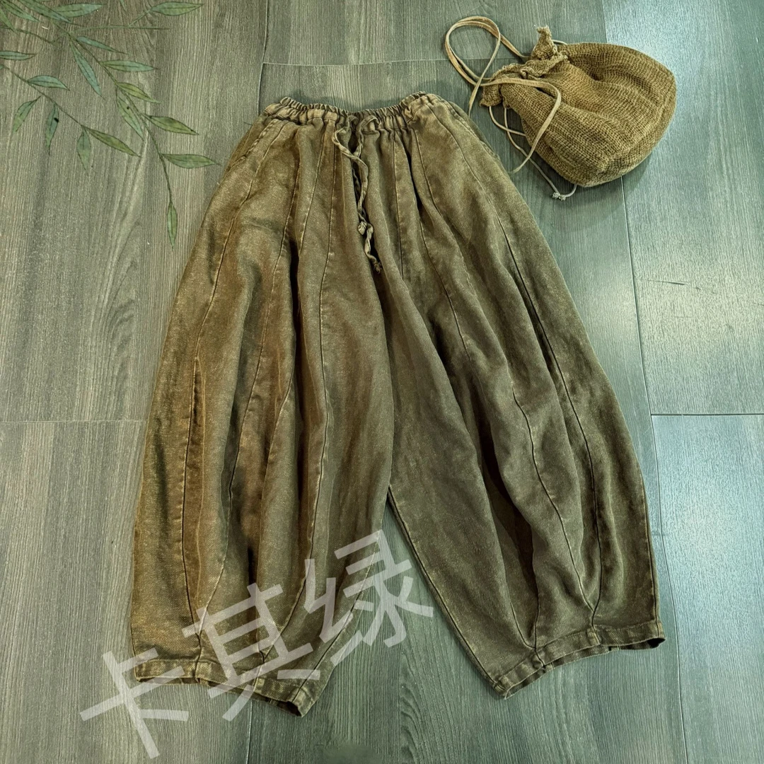 2503【靖靖原创】单层20片加厚炒色亚麻南瓜裤（衣长93-95、腰围110）