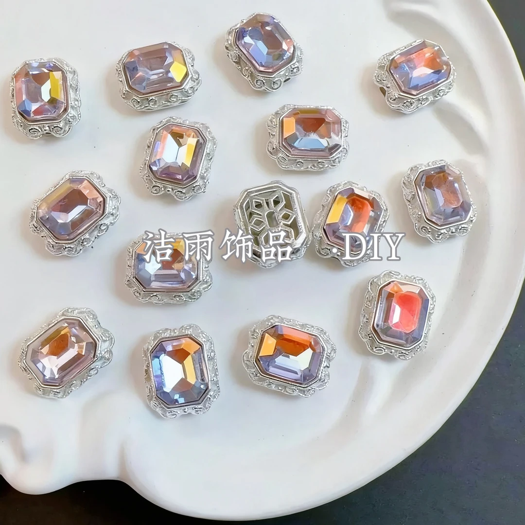 (洁雨饰品 DIY)  T021  福利款银底粉月光方糖通孔配件diy挂坠