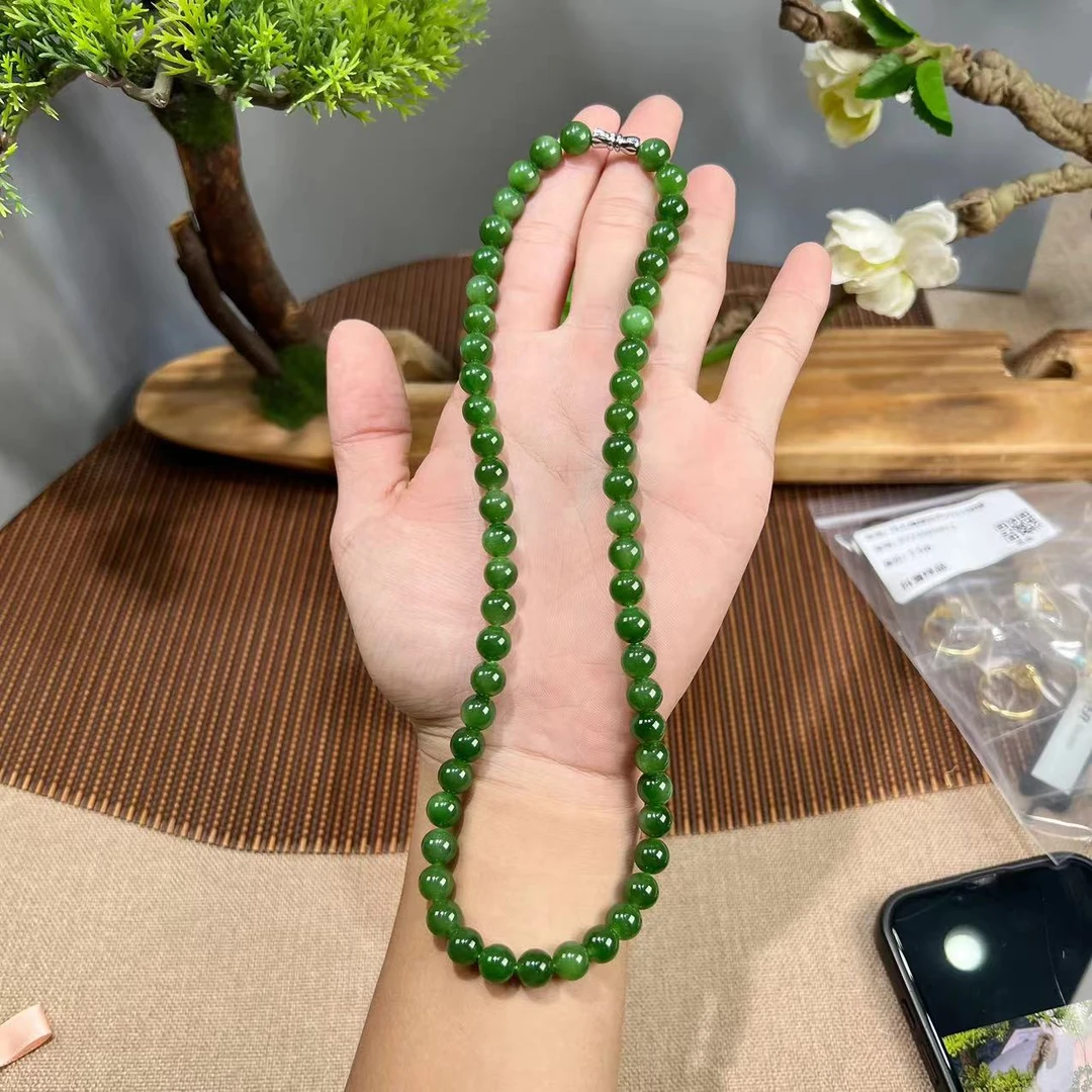 辣绿碧玉和田玉项链8mm KT24090809