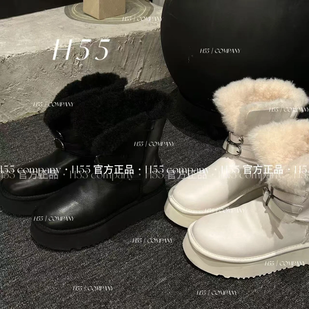 H55女鞋黑曜石皮面雪地靴鞋子女款爆款2025新款保暖66-3032【HW】