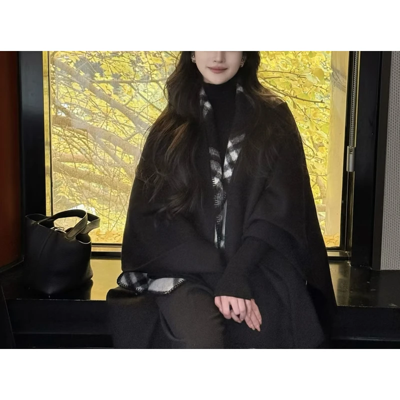 正确版欢迎对比 【黑白格】源头直发纯羊羔毛厚款围巾全智贤同款