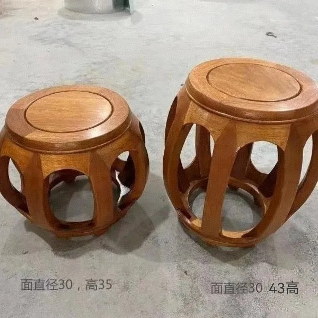 新中式北方老榆木古圆凳榫卯结构换鞋凳家用餐桌凳小号原木色