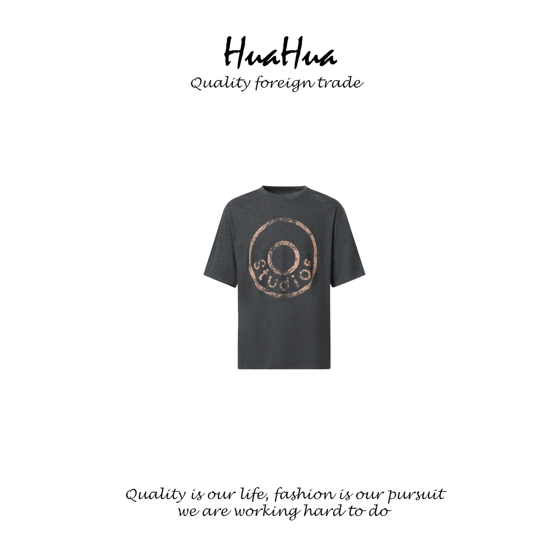 HUAYT 【ACE】做旧字母印花美式圆标圆领T恤短袖 YT24760