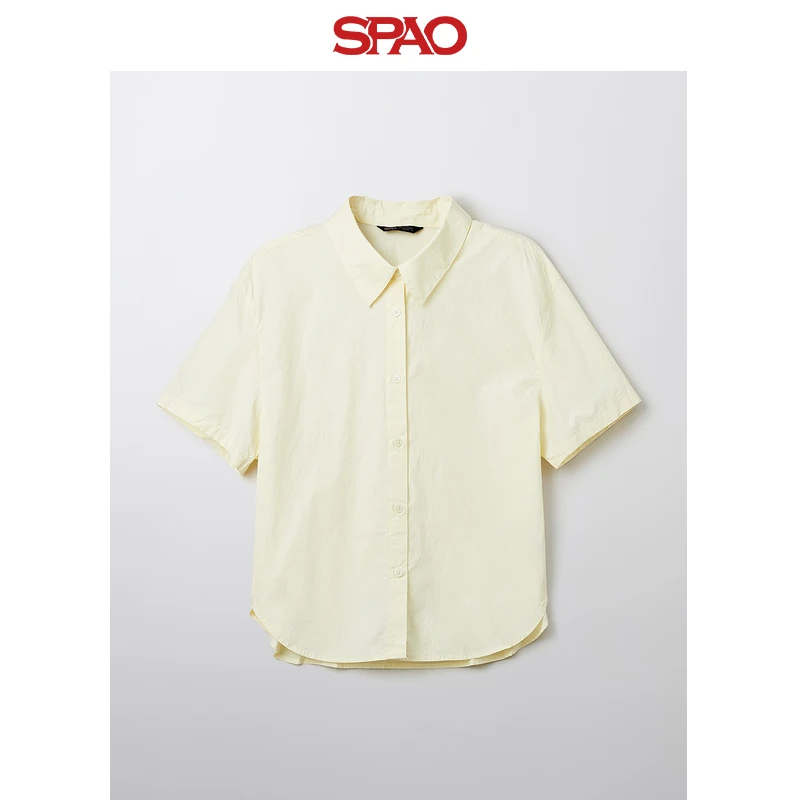 SPAO夏季新品欧若风简约百搭通勤低饱和纯色短袖衬衫女SPYWF24W05