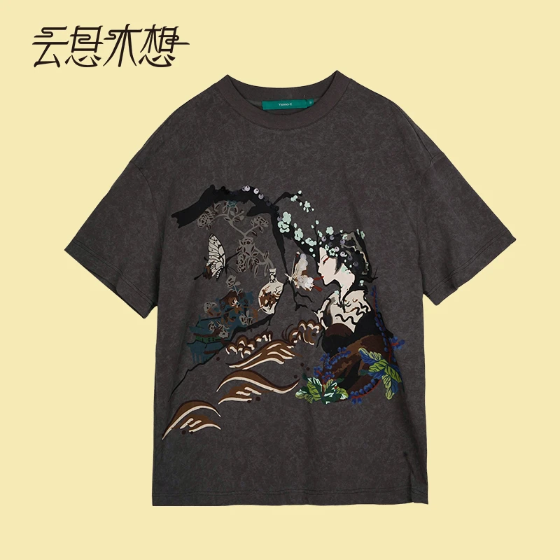 Ysimo-X云思木想新中式2024夏季新款国潮印花圆领宽松T恤11715