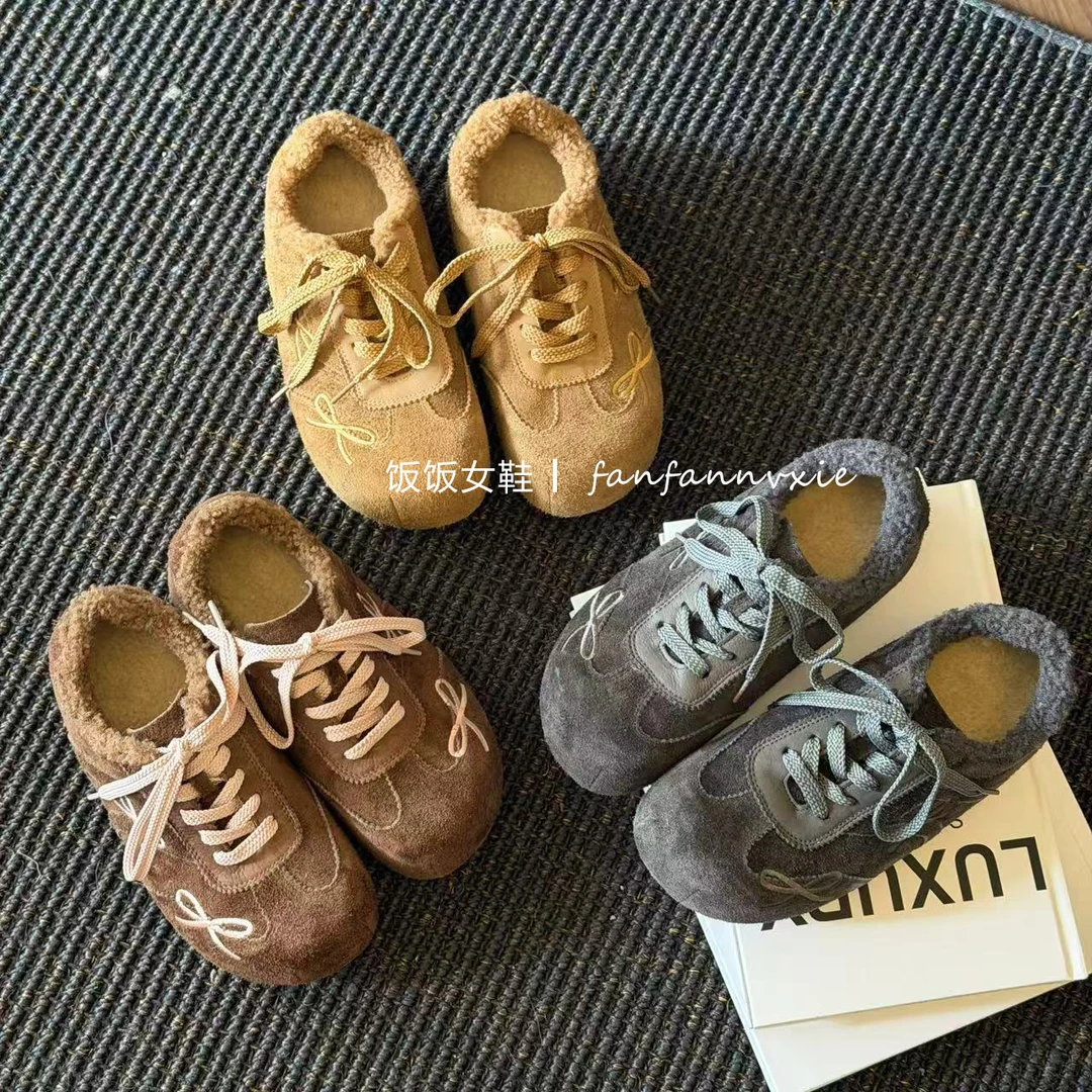 蝴蝶结增高厚款德训鞋时尚休闲鞋单鞋秋冬外穿加棉保暖休闲鞋