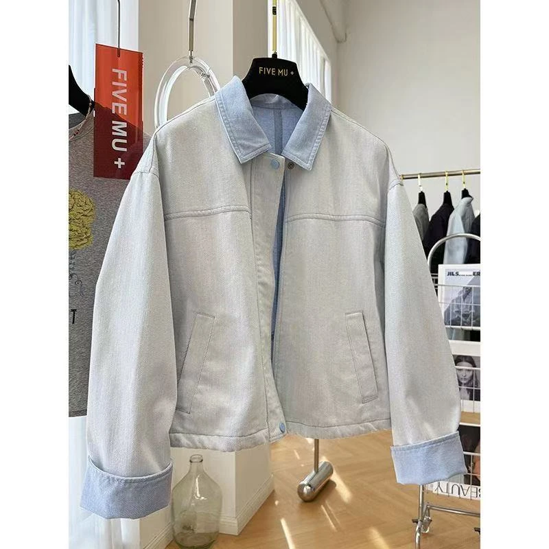 高级感超好看韩系休闲牛仔外套女秋季出游独特漂亮翻领夹克上衣