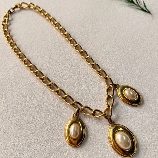 铜合金仿珍珠项链 【六六中古】孤品复古项链te4010链长46