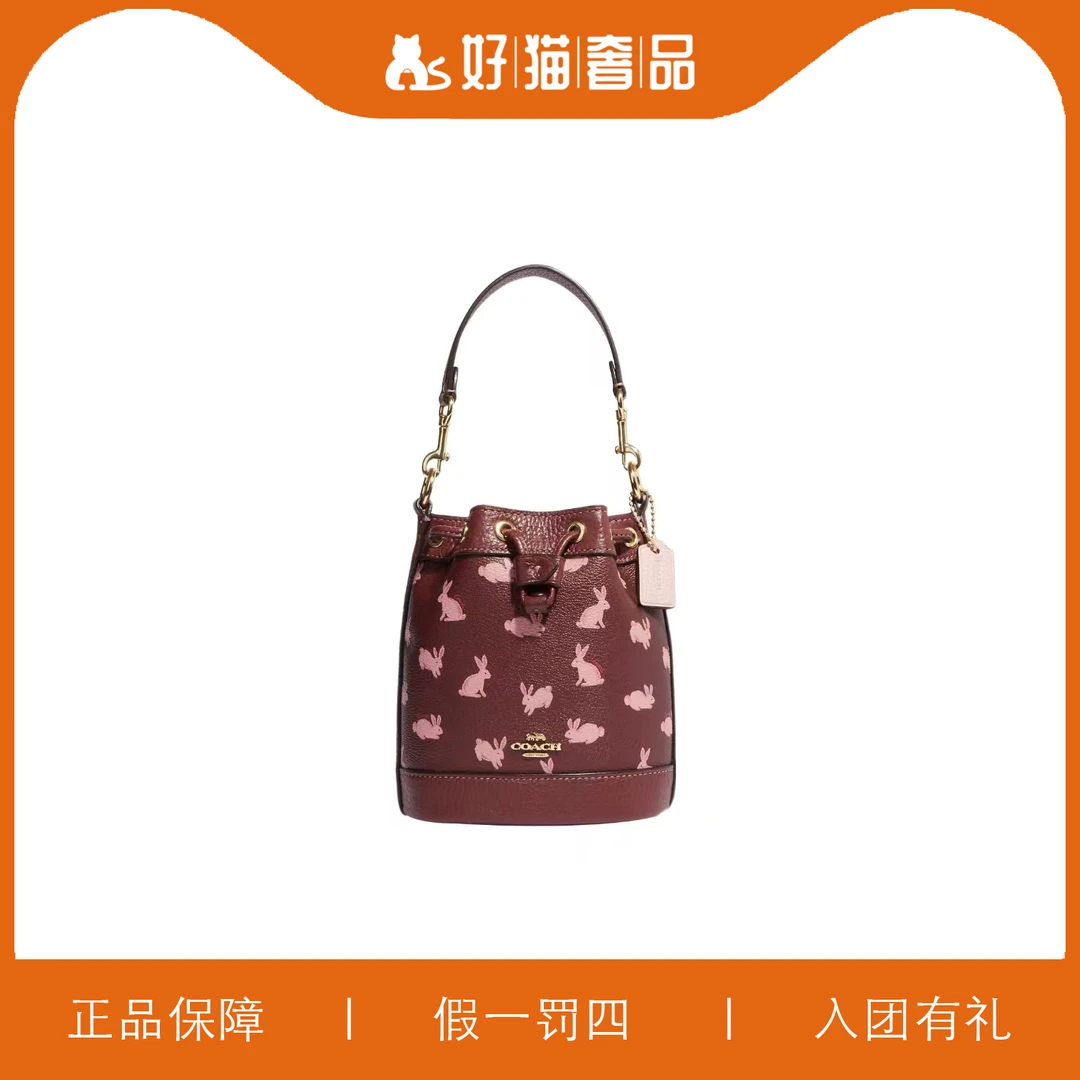 95新 COACH/蔻驰 蔻驰印花抽绳水桶包/X2664/14X16X9