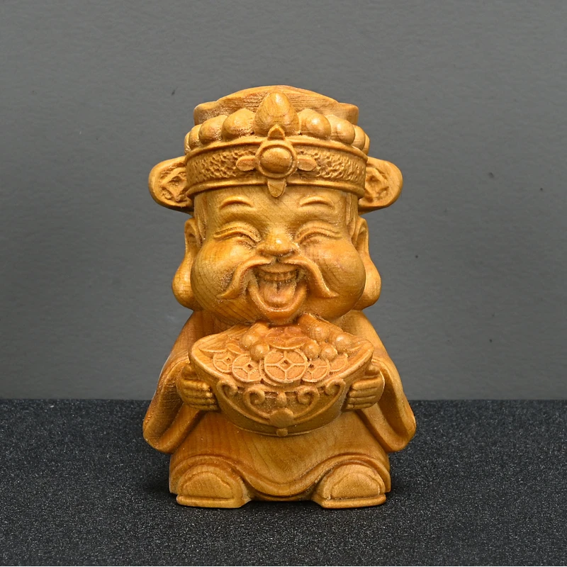 崖柏木抱财小财神高7cm雕招财进宝手把件新中式创意文玩摆件装饰