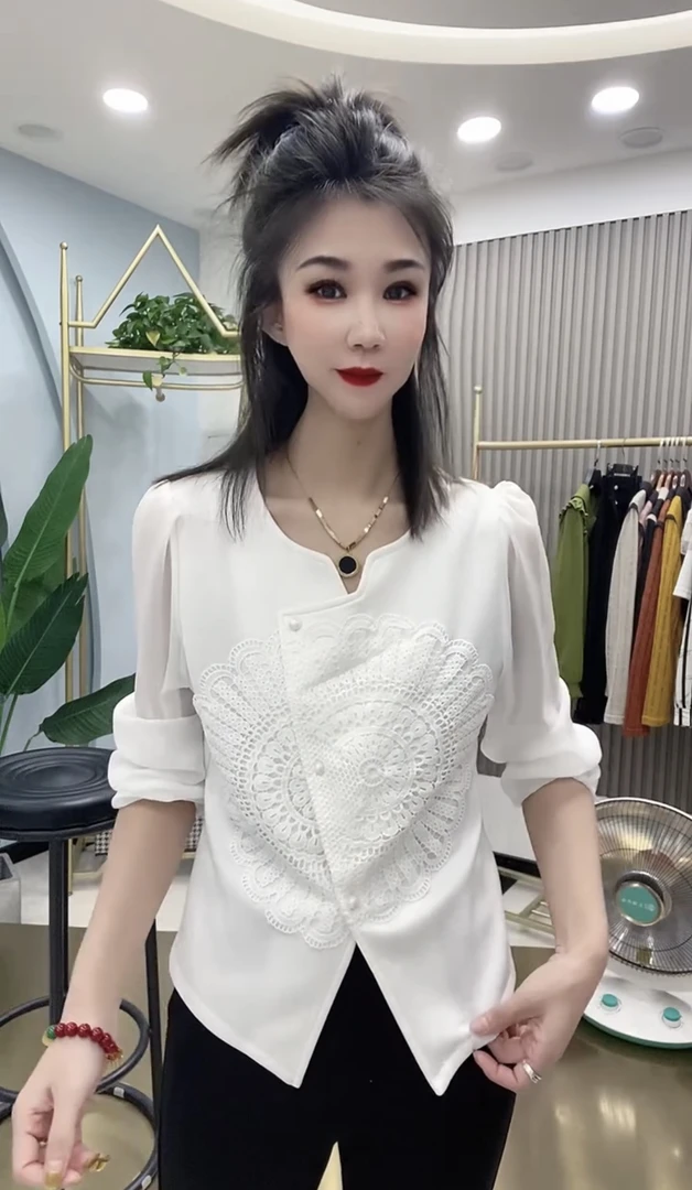 2025年新款时尚百搭蕾丝花开衫上衣减龄洋气简约纱袖显瘦小衫