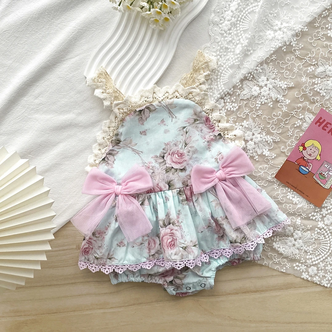婴儿包屁衣裙夏季薄款宝宝夏装连体玫瑰花百天哈衣新生儿夏天衣服