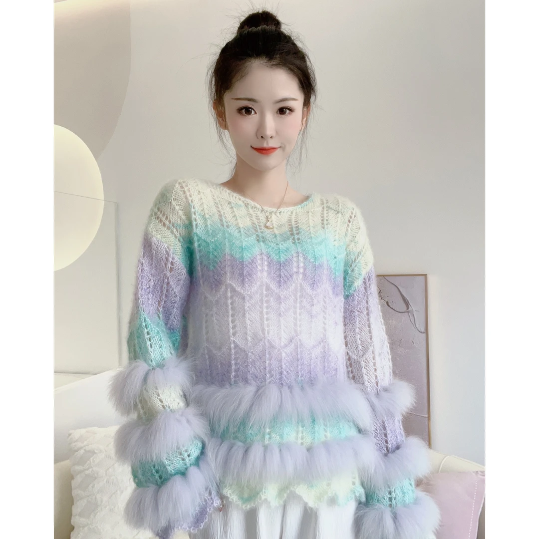 【爱路菲】 572-2339 新款设计风狐狸毛针织衫 秋季女士针织外套