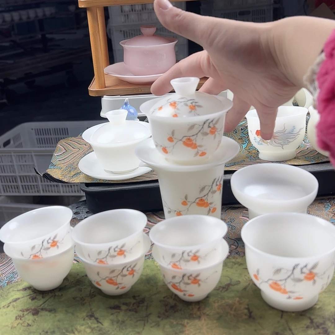 素烧璞玉元宝盖碗170ml茶海过滤6个60ml反口杯主人杯