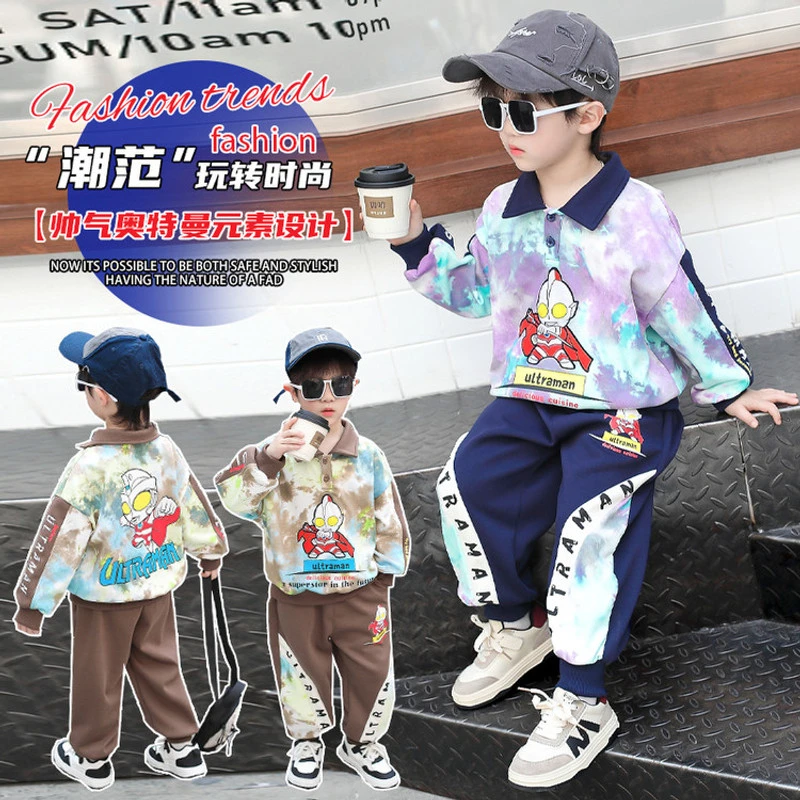 奥特曼匹布印花卫衣套装有亮灯套装春秋卡通动漫男童两件套