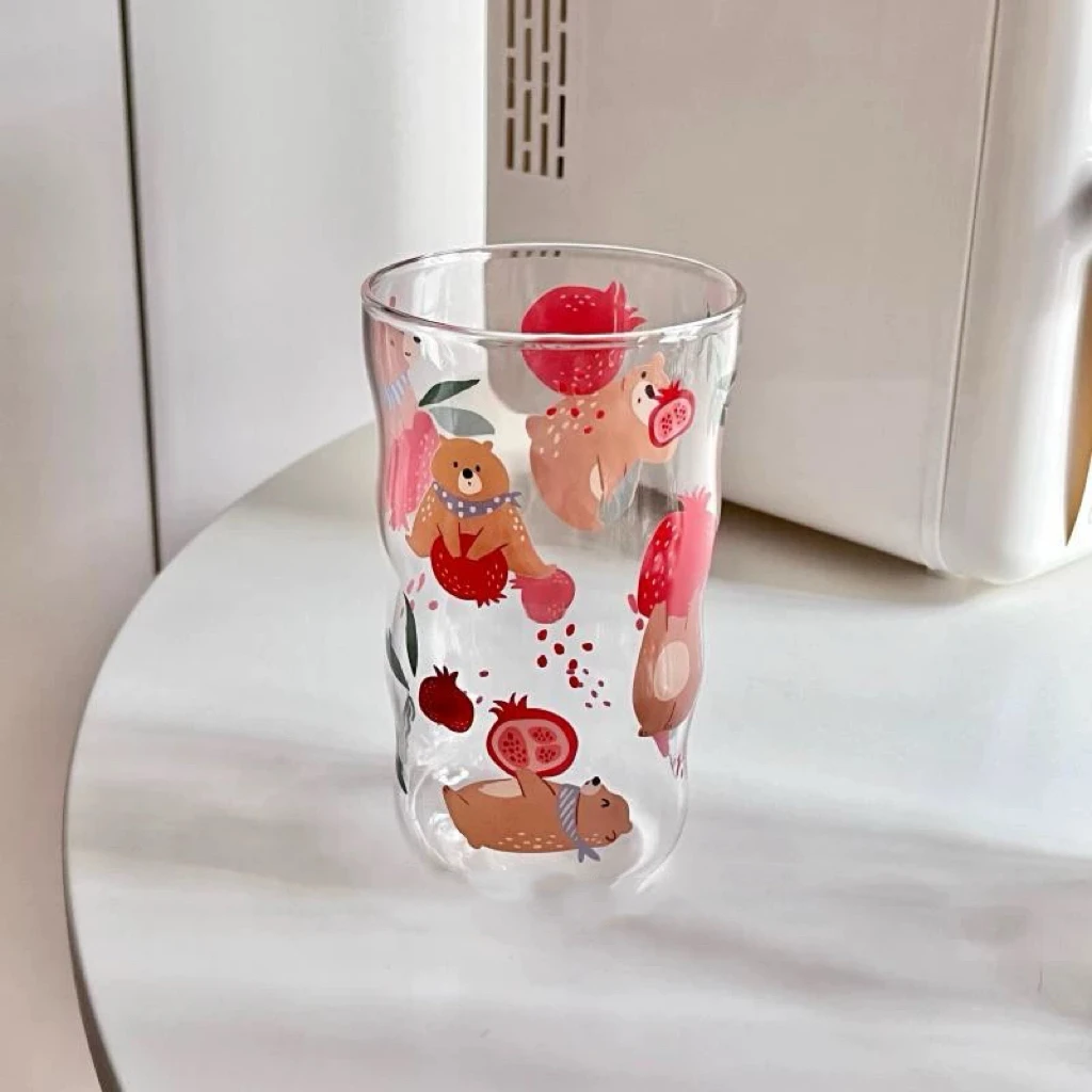 E380 可爱卡通玻璃杯水杯高硼硅杯子
