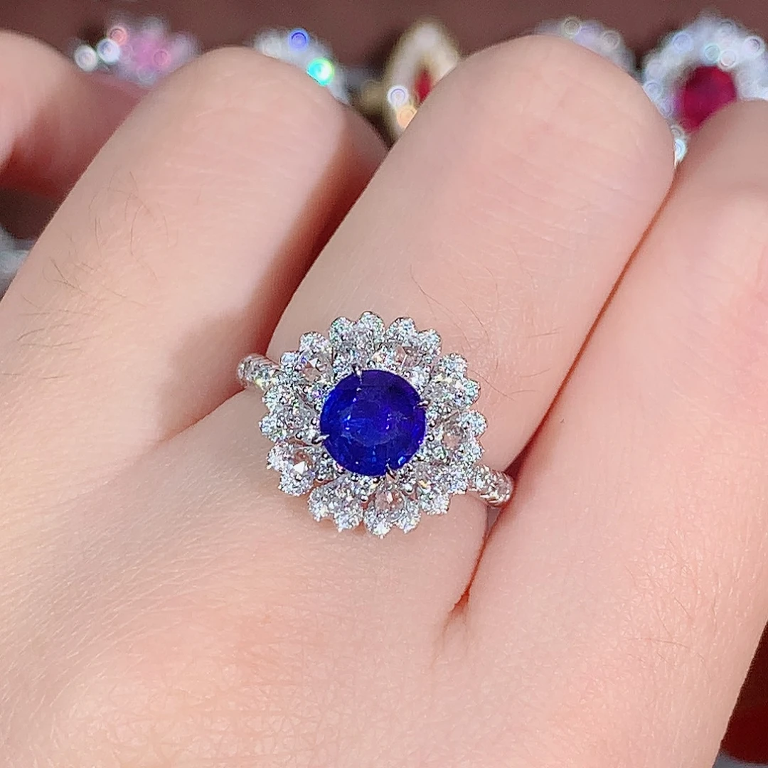 戒指蓝宝石18K金镶嵌1.46ct/天然宝石/七天无理由