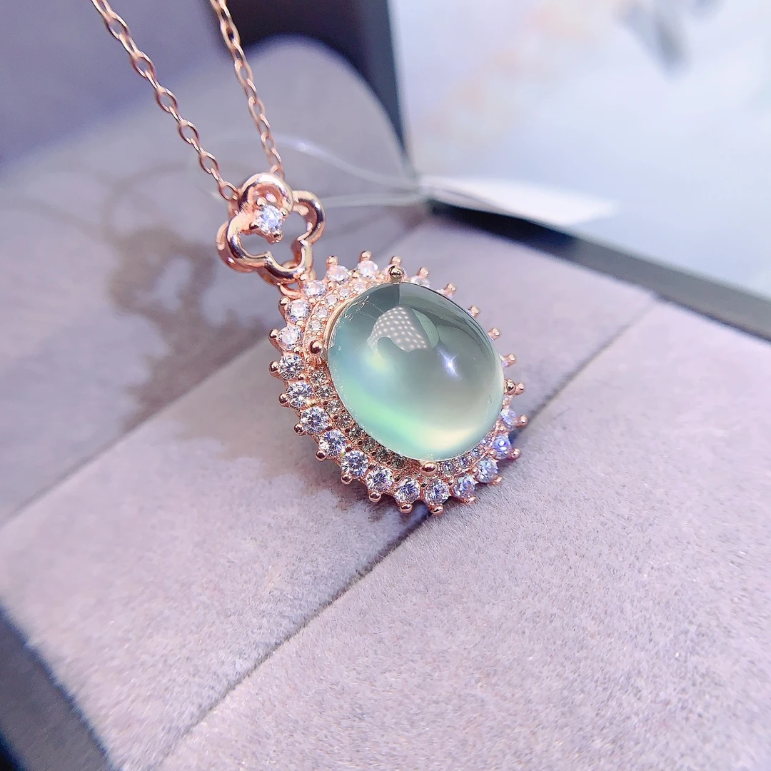 天然葡萄石吊坠项链气质蓝色轻奢百搭精致满钻素款简约银镀精美