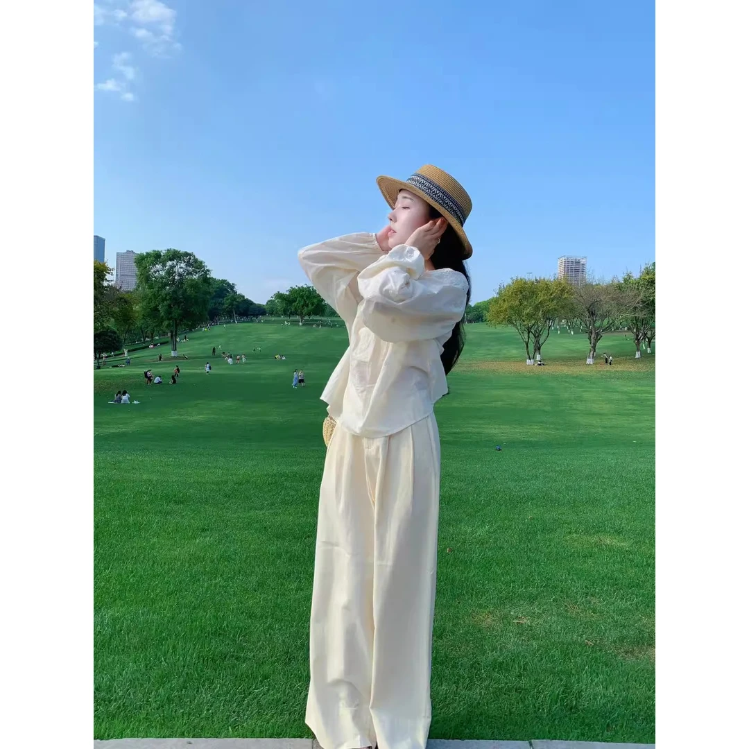 夏季搭配一整套大码胖mm刺绣镂空上衣阔腿裤韩系温柔高级感套装女