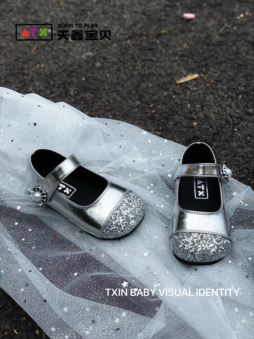 天鑫宝贝2025秋亮晶晶小皮鞋珍珠扣百搭单鞋21-25码