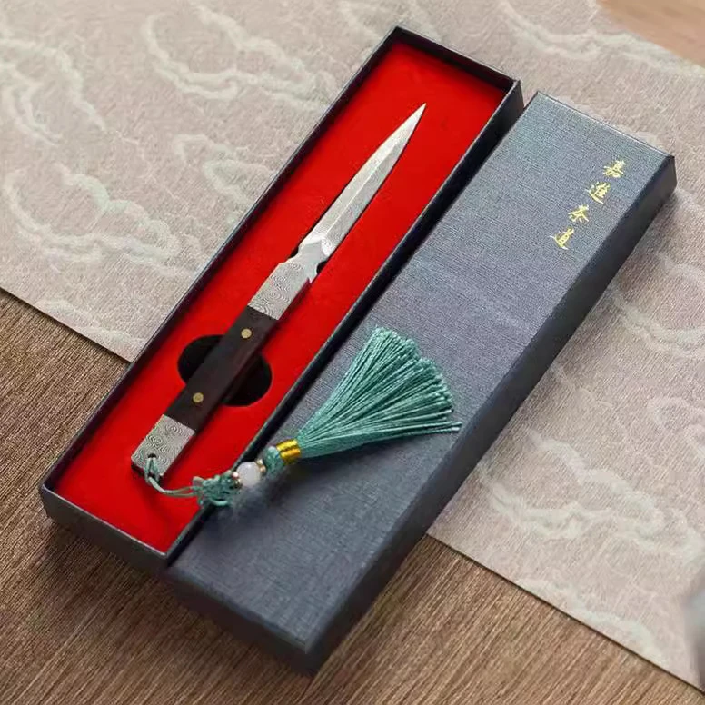 手工禅意茶针普洱大马士革黑檀木花纹钢茶刀配件当代