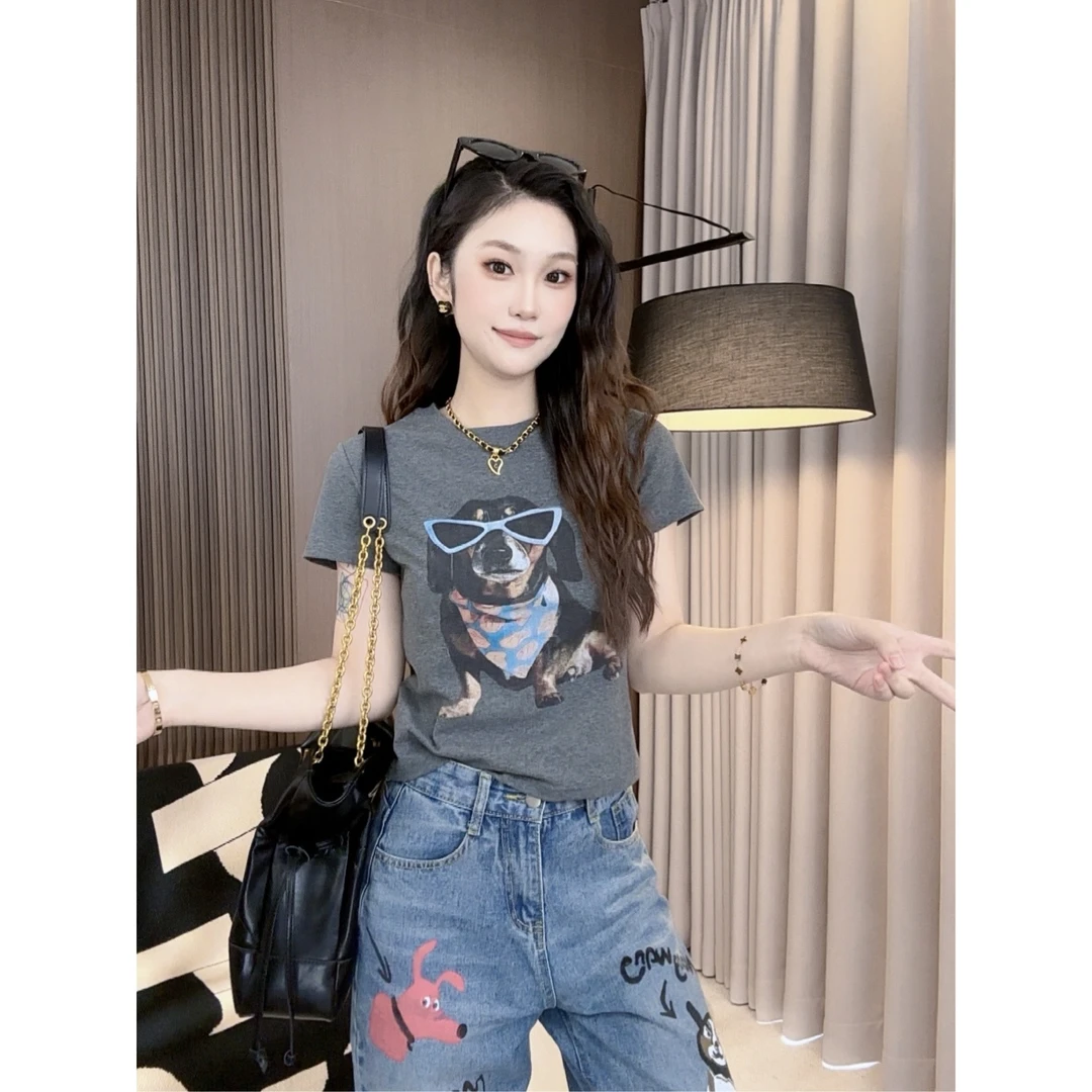 【小米】2025新款百搭圆领短袖时尚短款T恤宽松上衣008