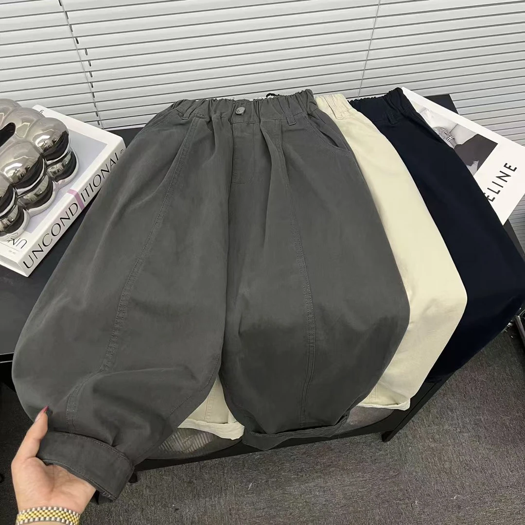 儿童纯棉简约休闲弯刀裤2025秋季新款男女童韩版宽百搭宽松长裤潮