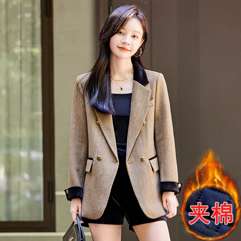 气质新款加厚夹棉西装时尚小众设计感休闲洋气通勤保暖西服389