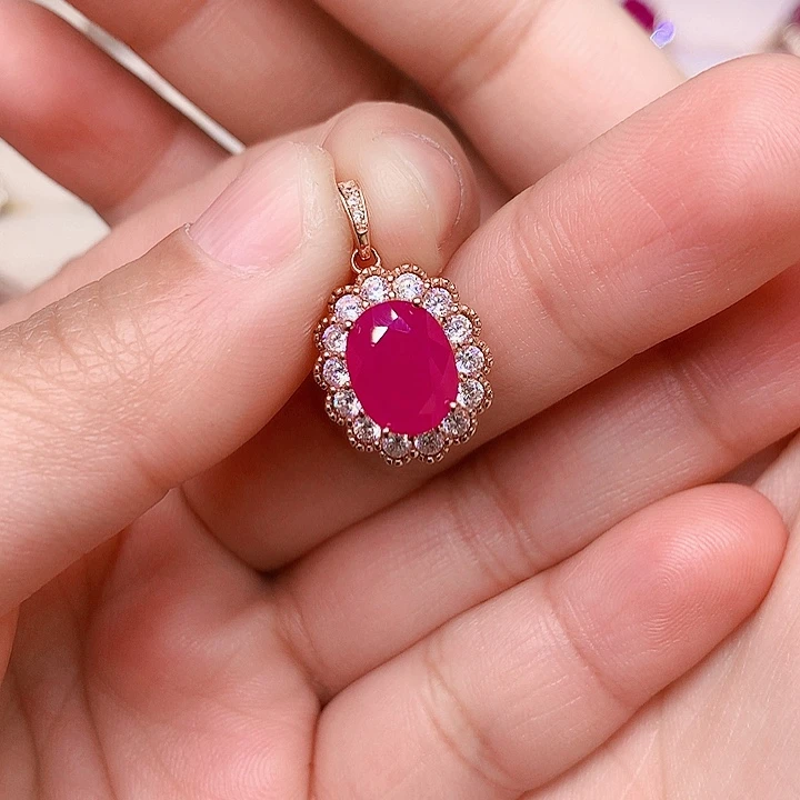 红宝石颈饰银S925镶嵌玉*亭