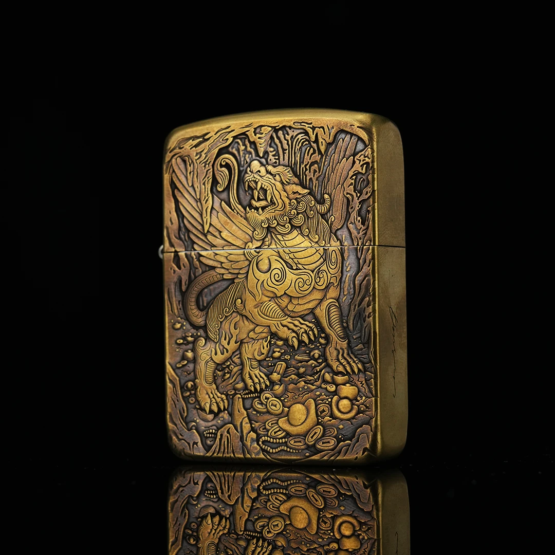 鬼王工作室 Zippo1941 火机 铜雕刻 天禄 貔貅 立体铜雕男士收藏