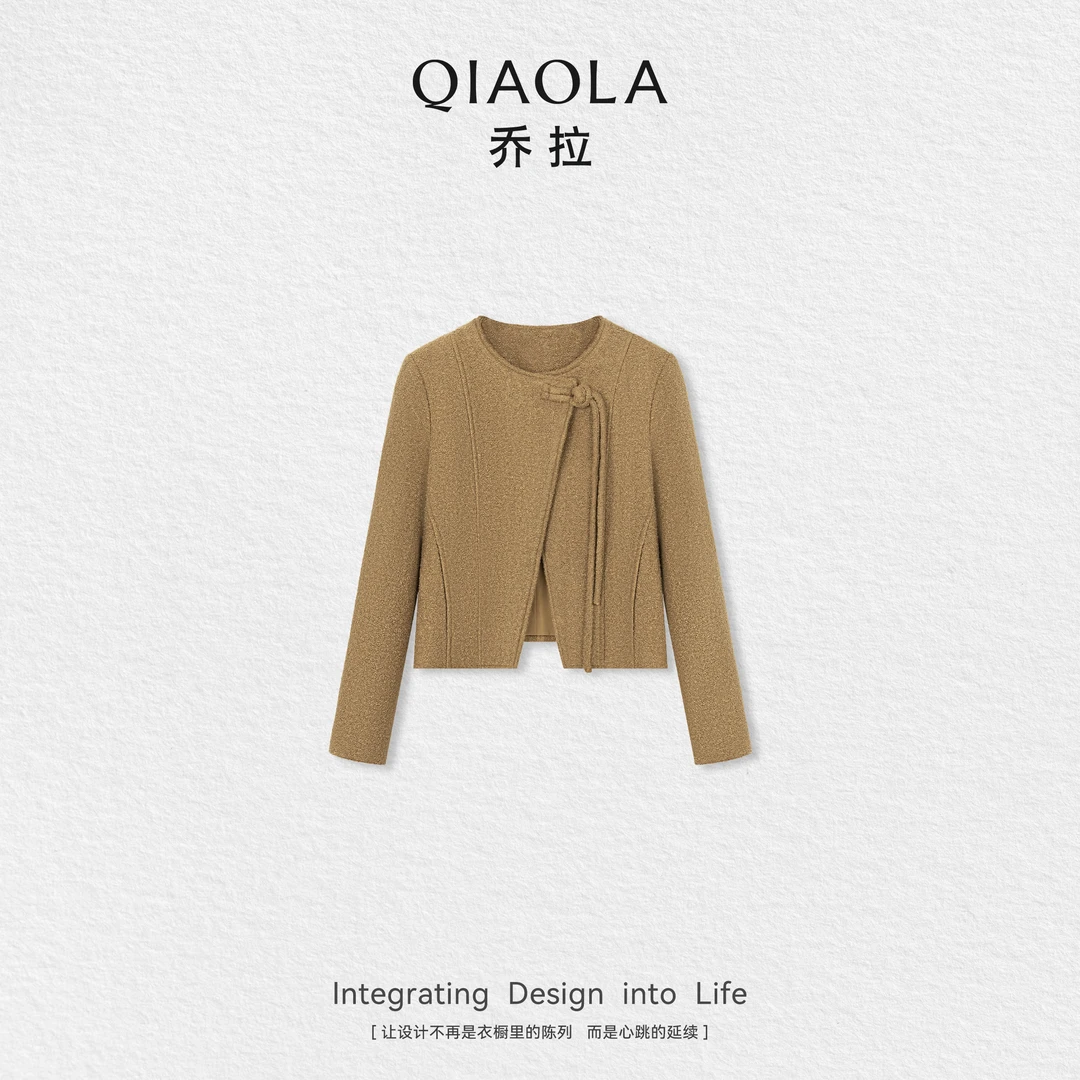 QIAOLA/乔拉【枫林尽染】秋季羊毛梭织圆领盘扣时尚休闲外套预售
