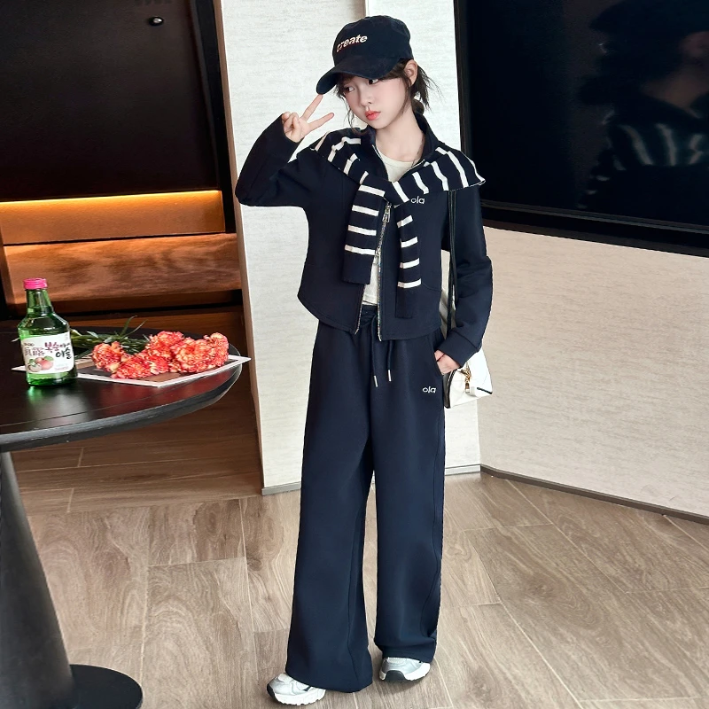 女童套装潮款新款春秋款儿童洋气时髦外套中大童女童休闲服套装