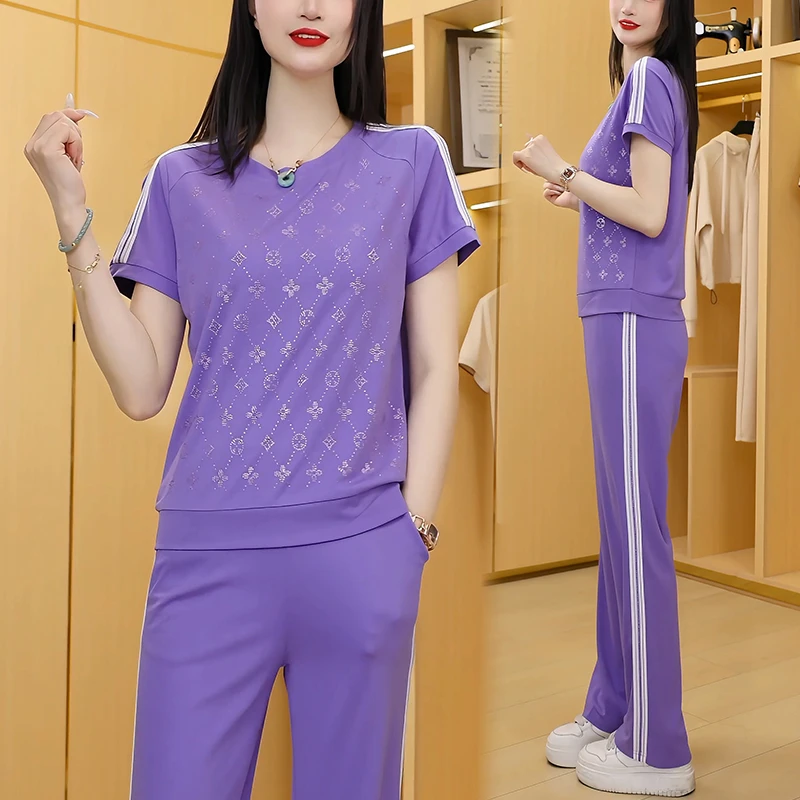 圆领运动服套装女夏季2025年新款时尚显瘦女装减龄印花短袖两件套