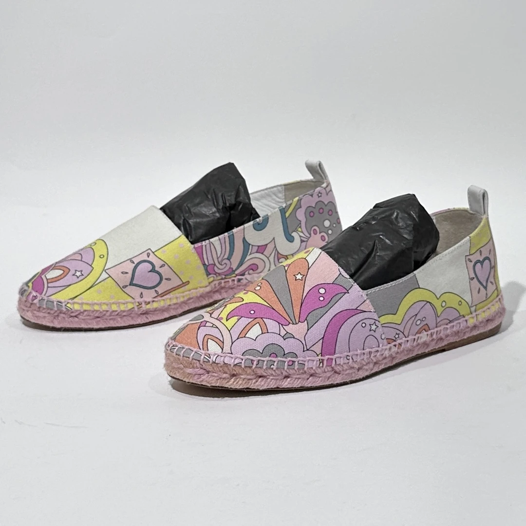 99新 Hermes/爱马仕 36码 彩色印花时尚渔夫鞋/WXC01466