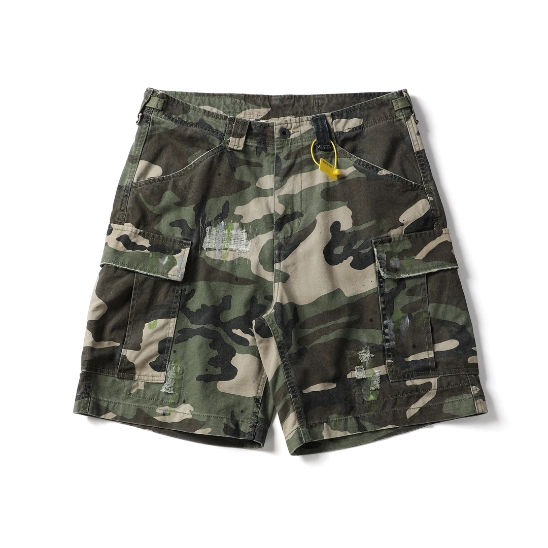 【重工】破坏缝补 漆点泼墨迷彩/牛仔工装短裤 多口袋